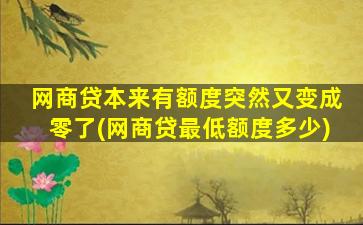 网商贷本来有额度突然又变成零了(网商贷最低额度多少)
