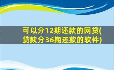 可以分12期还款的网贷(贷款分36期还款的软件)