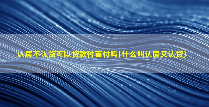 认房不认贷可以贷款付首付吗(什么叫认房又认贷)