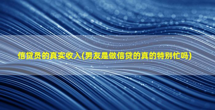 信贷员的真实收入(男友是做信贷的真的特别忙吗)