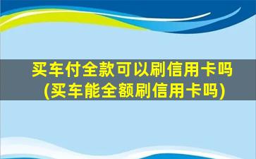 买车付全款可以刷信用卡吗(买车能全额刷信用卡吗)