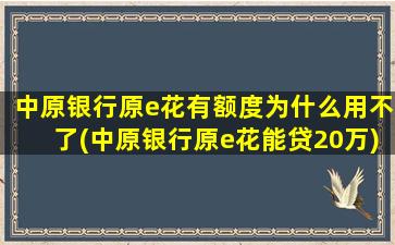 中原银行原e花有额度为什么用不了(中原银行原e花能贷20万)