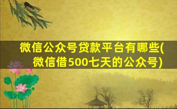 微信公众号贷款平台有哪些(微信借500七天的公众号)