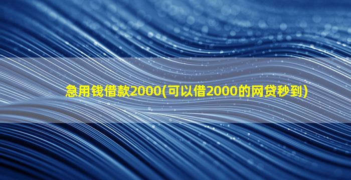 急用钱借款2000(可以借2000的网贷秒到)