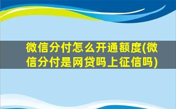 微信分付怎么开通额度(微信分付是网贷吗上征信吗)