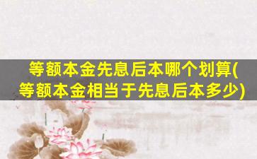 等额本金先息后本哪个划算(等额本金相当于先息后本多少)