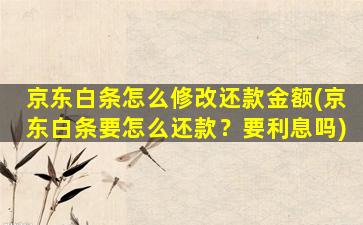 京东白条怎么修改还款金额(京东白条要怎么还款？要利息吗)