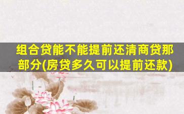 组合贷能不能提前还清商贷那部分(房贷多久可以提前还款)