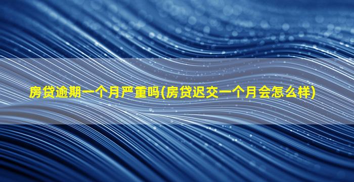 房贷逾期一个月严重吗(房贷迟交一个月会怎么样)