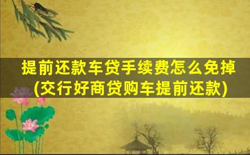 提前还款车贷手续费怎么免掉(交行好商贷购车提前还款)
