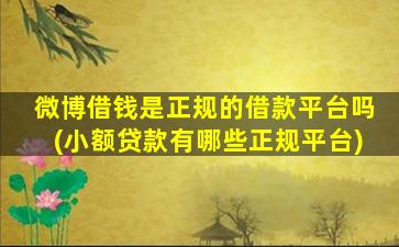 微博借钱是正规的借款平台吗(小额贷款有哪些正规平台)