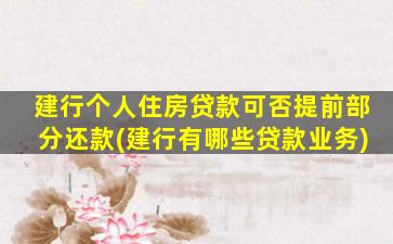 建行个人住房贷款可否提前部分还款(建行有哪些贷款业务)