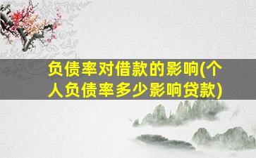负债率对借款的影响(个人负债率多少影响贷款)