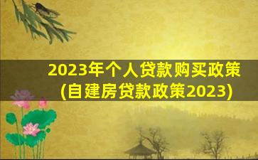 2023年个人贷款购买政策(自建房贷款政策2023)