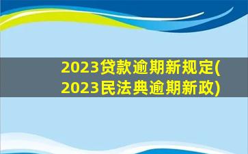 2023贷款逾期新规定(2023民法典逾期新政)
