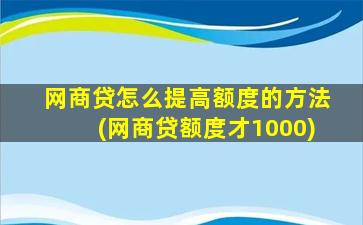 网商贷怎么提高额度的方法(网商贷额度才1000)