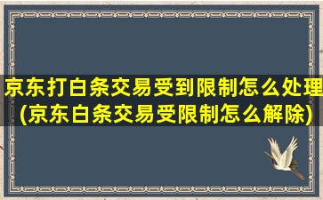 京东打白条交易受到限制怎么处理(京东白条交易受限制怎么解除)